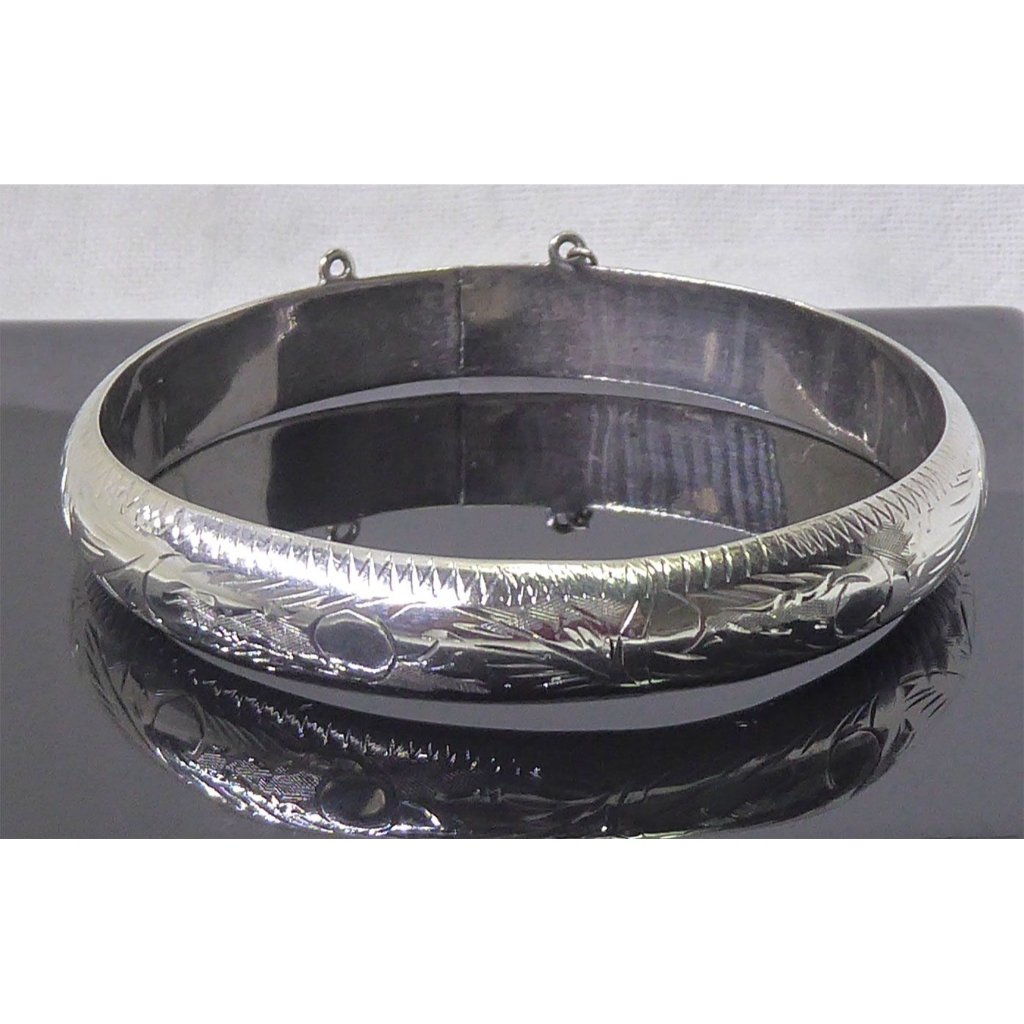 Hinged Sterling Silver 925 Bangle Bracelet With Intricate Engraved Design Made I